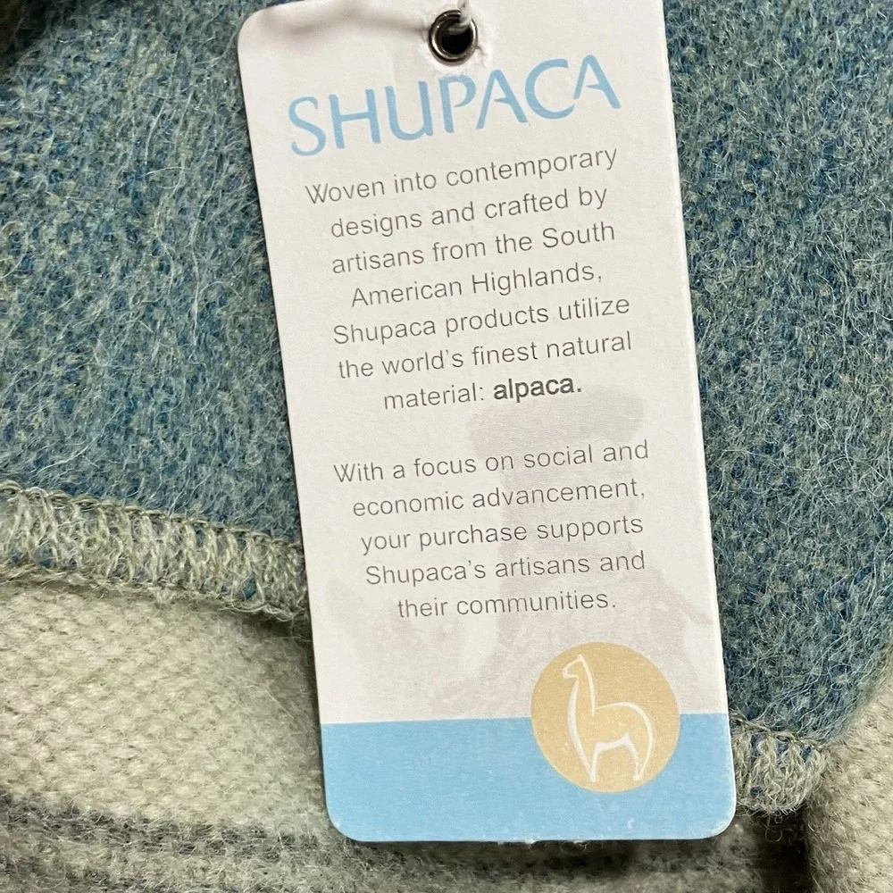 Shupaca Alpaca Throw Blanket Green Blue Striped 60% Alpaca Made in Ecuador